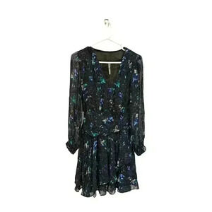 Anthropologie Black Ruched Floral Mini Dress Size S, Pre-Owned